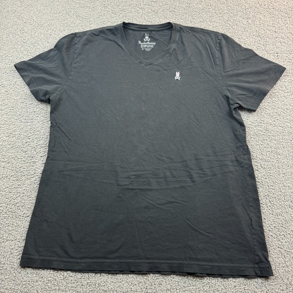 Psycho Bunny Shirt Men 7 XL Black V Neck 100% Pima Cotton Robert Godley Tee Logo - Picture 1 of 8